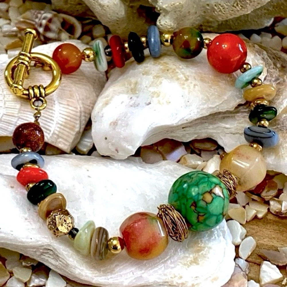 Green Boulder Agate & Multi-color Stone Bracelet